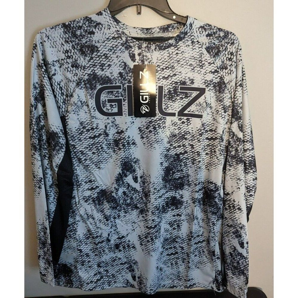 * Gillz Men's LS UV Tournament Series V2 Gray Grunge Print L/S Fishing Shirt Lg